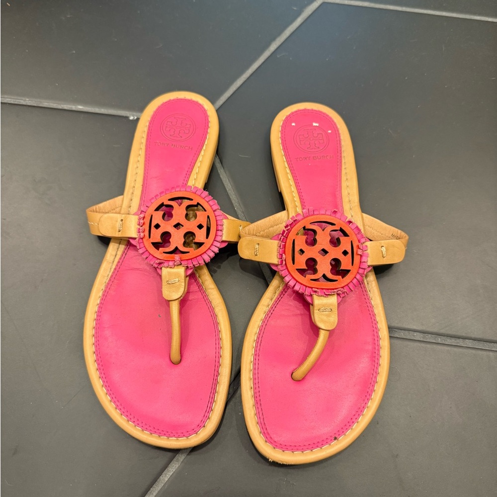 Tory Burch Pink and Tan Sandals